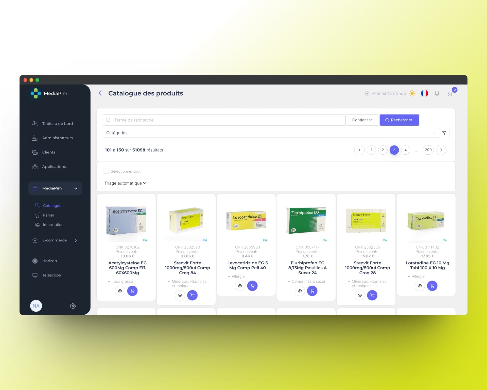 Interface MediaPim — synchronisation de produits e-commerce vers WooCommerce