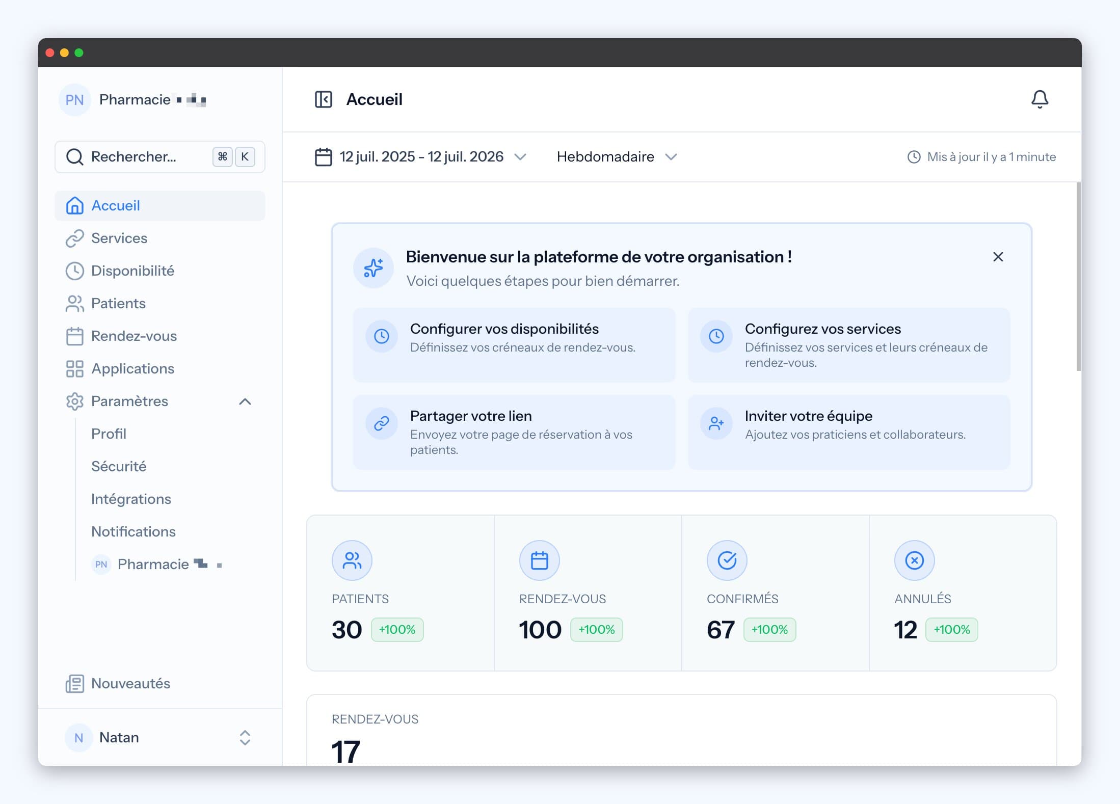 Tableau de bord de gestion des rendez-vous MediaMeet V2